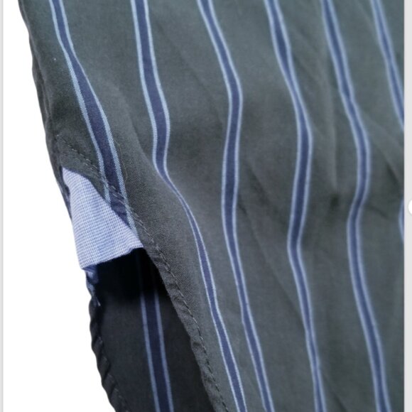 Nautica Sleepwear Shirt Men's Med Long Sleeve Button Up Green with Blue Stripes - Picture 3 of 11